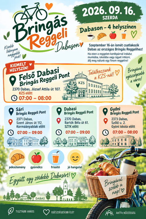 BRINGÁS REGGELI DABASON 2026. szeptember 16-án, szerdán 7:00-8:00