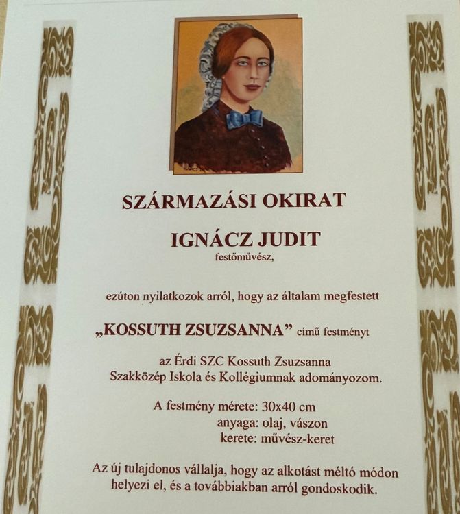 Ignácz Judit festőművész felajánlása