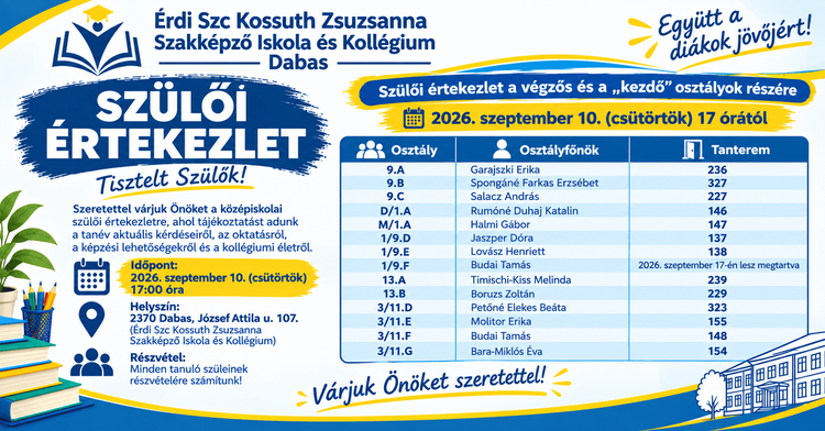 Szülői értekezlet az elsős és végzős évfolyamokon