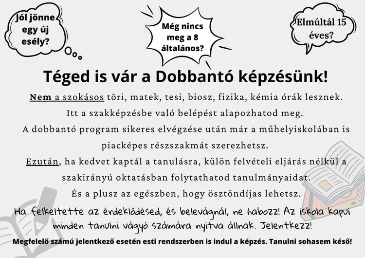 JELENTKEZÉS DOBBANTÓ PROGRAMRA A 2023/2024-ES TANÉVBEN