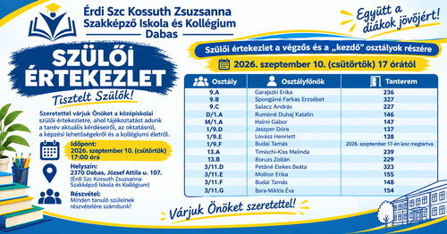 Szülői értekezlet az elsős és végzős évfolyamokon